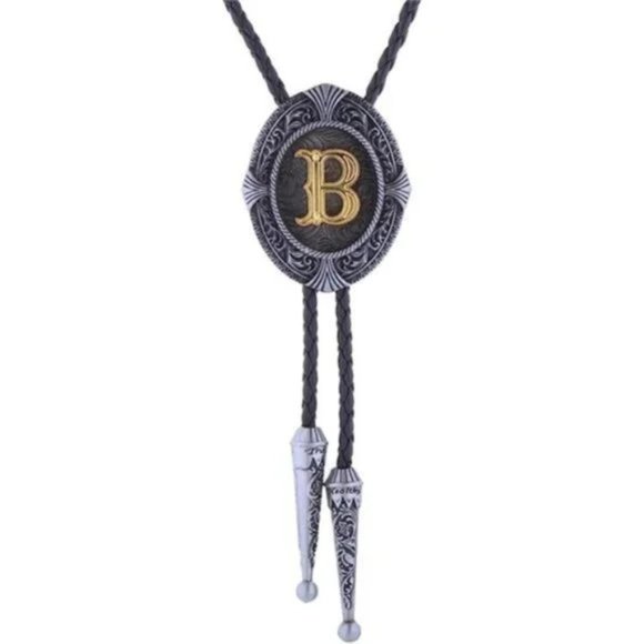 Vintage Bolo tie for Men B All Letters A-Z Initial Western Tie - Picture 2 of 8